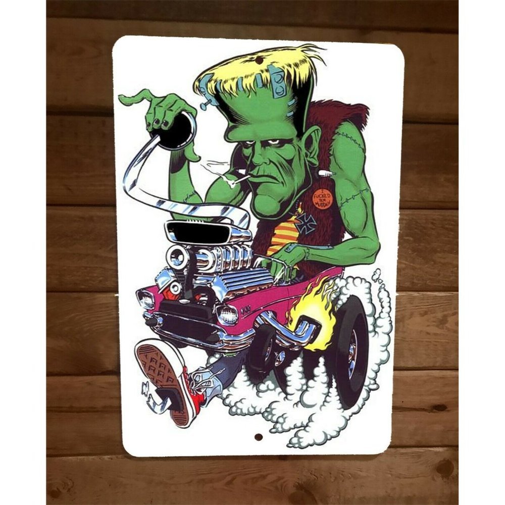 Hot Rod Gasser Electric Frankenstein Artwork 8x12 Metal Wall Car Sign Rat Fink 2